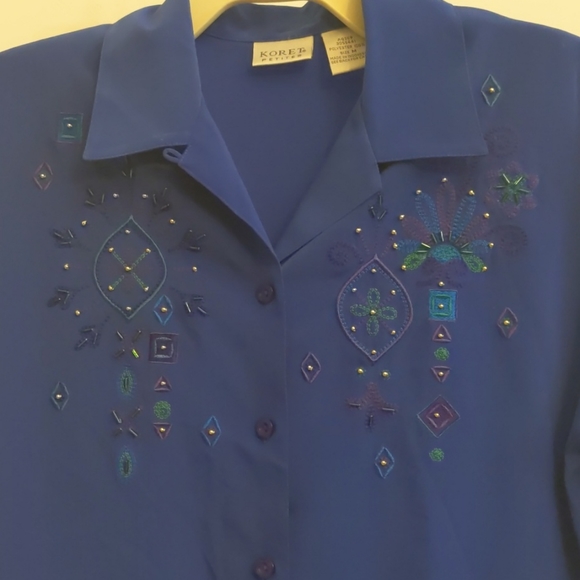 Koret Petite Embroidered Bead Button Sz M Shirt - Picture 2 of 7